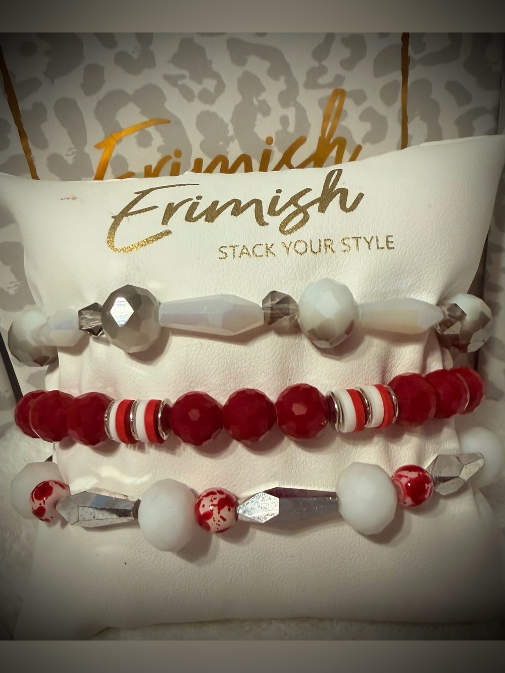 New ERIMISH Bracelets 3 pc Stack - Red & White